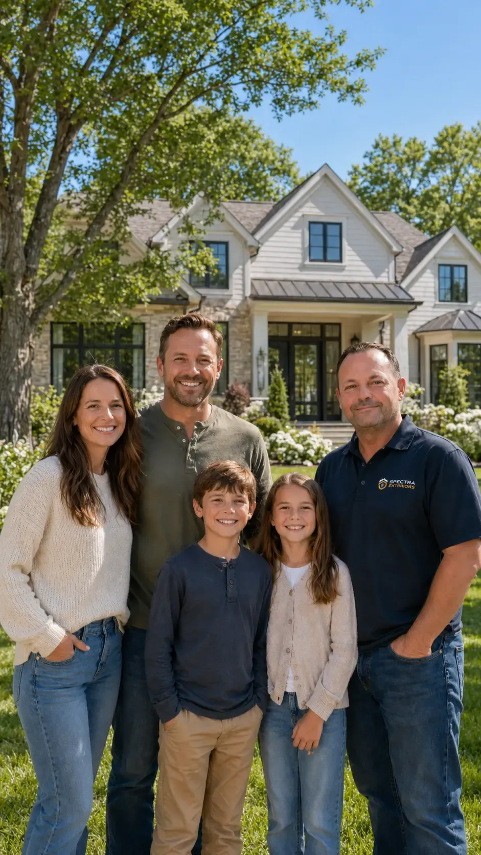 Darryn Flint standing with a family in front of a home